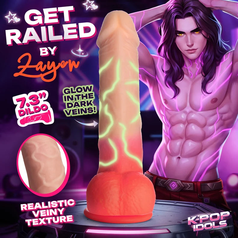K Pop Zayen Glow Silicone Dildo with Balls 7.3in