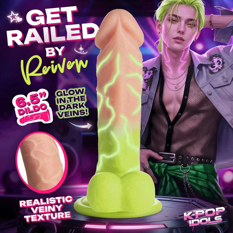 K Pop Reiven Glow Silicone Dildo with Balls 6.5in