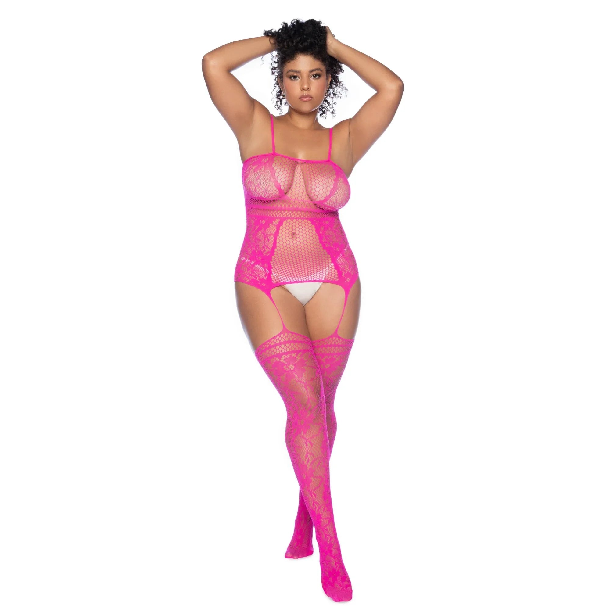 Mapale Lingerie 2025 Volume II – Plus Size Fishnet Bodystocking with Garter & Attached Stockings