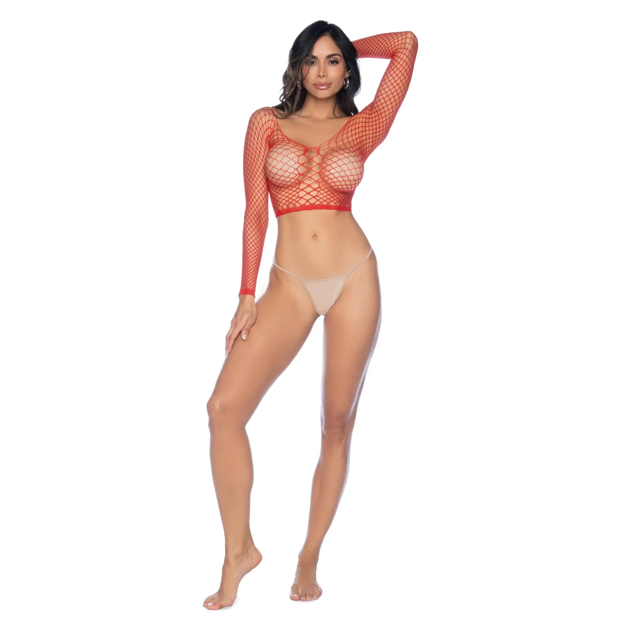 Mapale 2-in-1 Fence Net Lingerie Top or Stockings – Sheer Mesh Long Sleeve