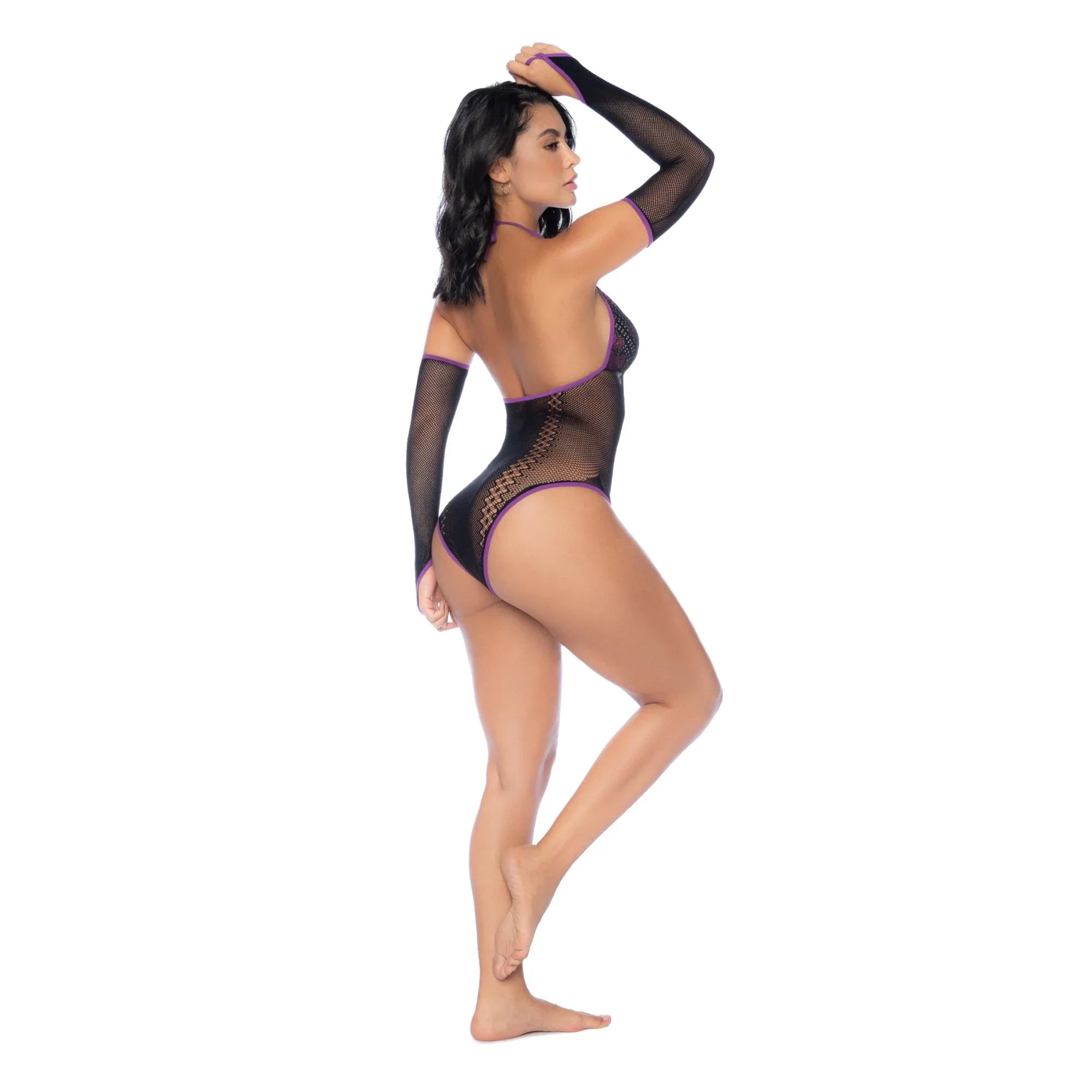 Mapalé 2025 Volume II – Fishnet and Lace Halter Bodysuit Set with Matching Gloves