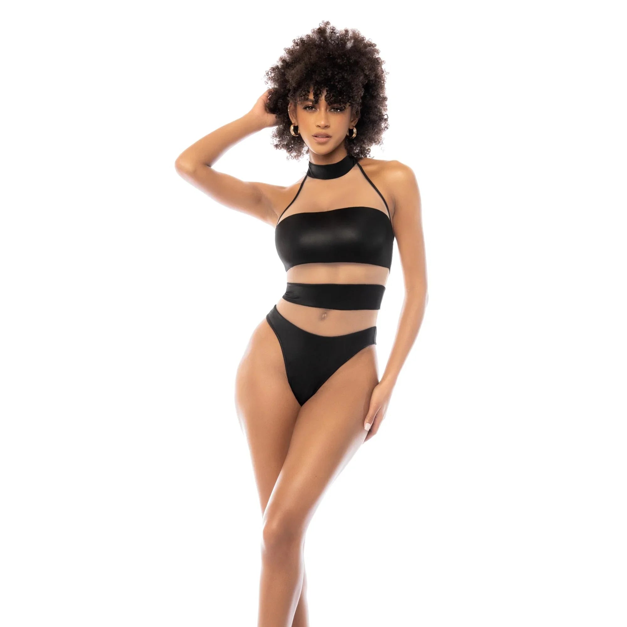 Mapale 2025 Volume II – Leather-Effect Illusion Mesh Bodysuit with Halter Neck