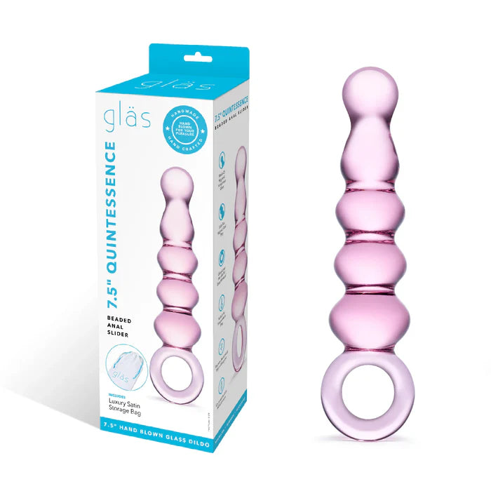 Glas Quintessence – Beaded Glass Anal Slider with Ring Handle