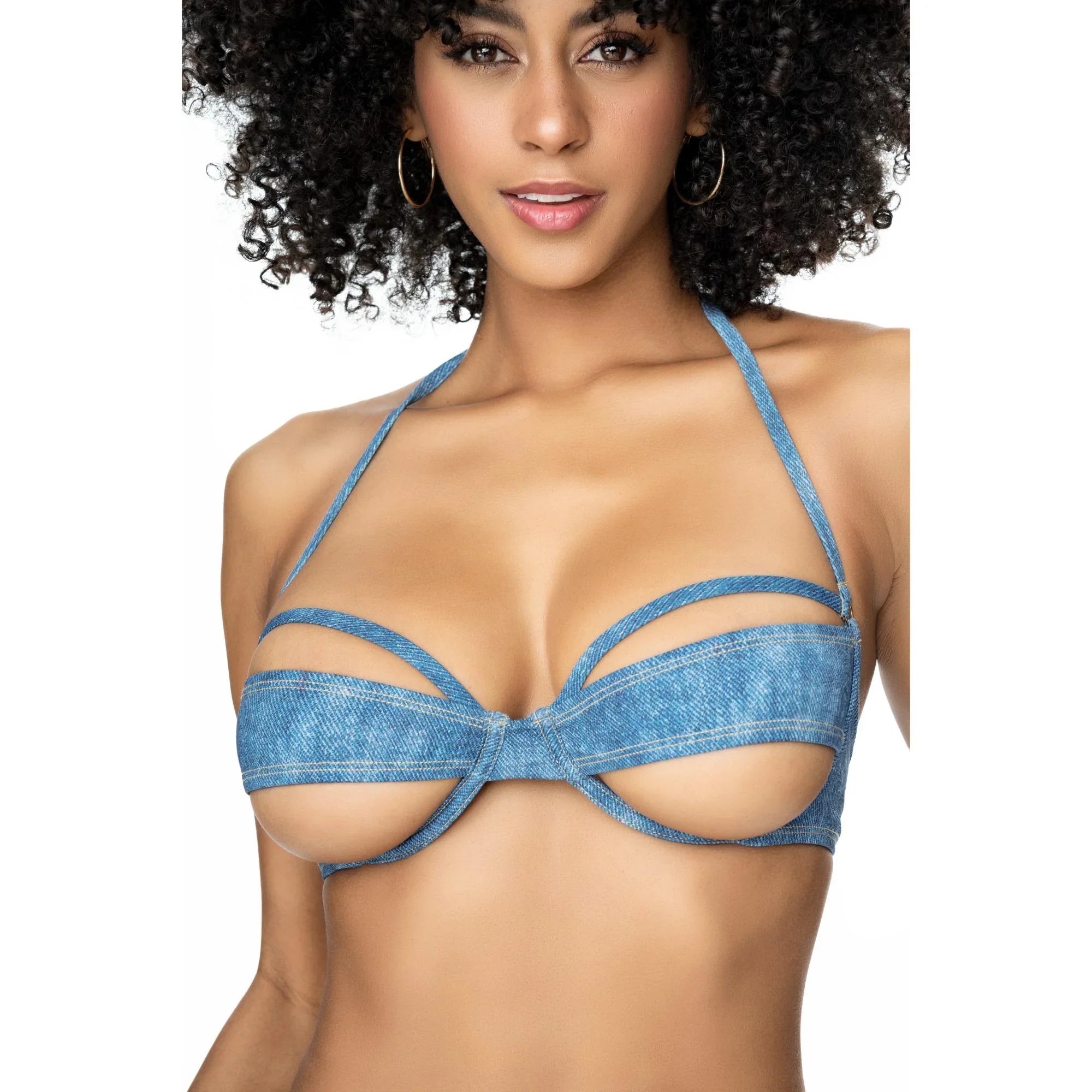 Mapale Resort 2025 Denim Print Underwire Bikini – Cut-Out Two-Piece with Side-Tie Thong