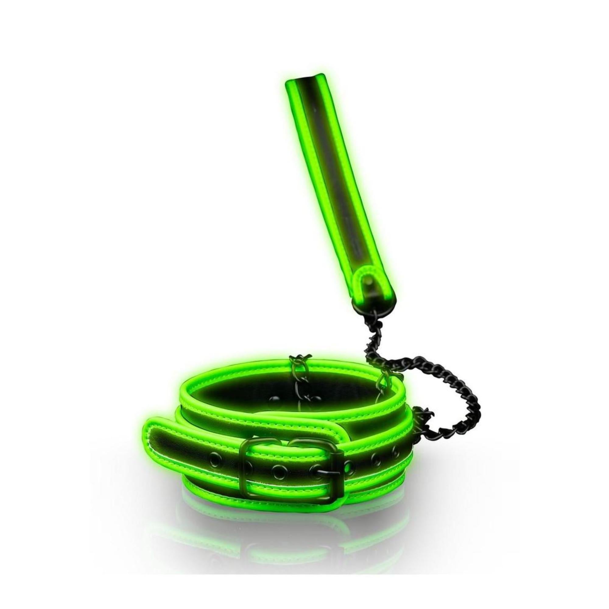 Ouch! Glow in the Dark Collar and Leash Set Neon Green