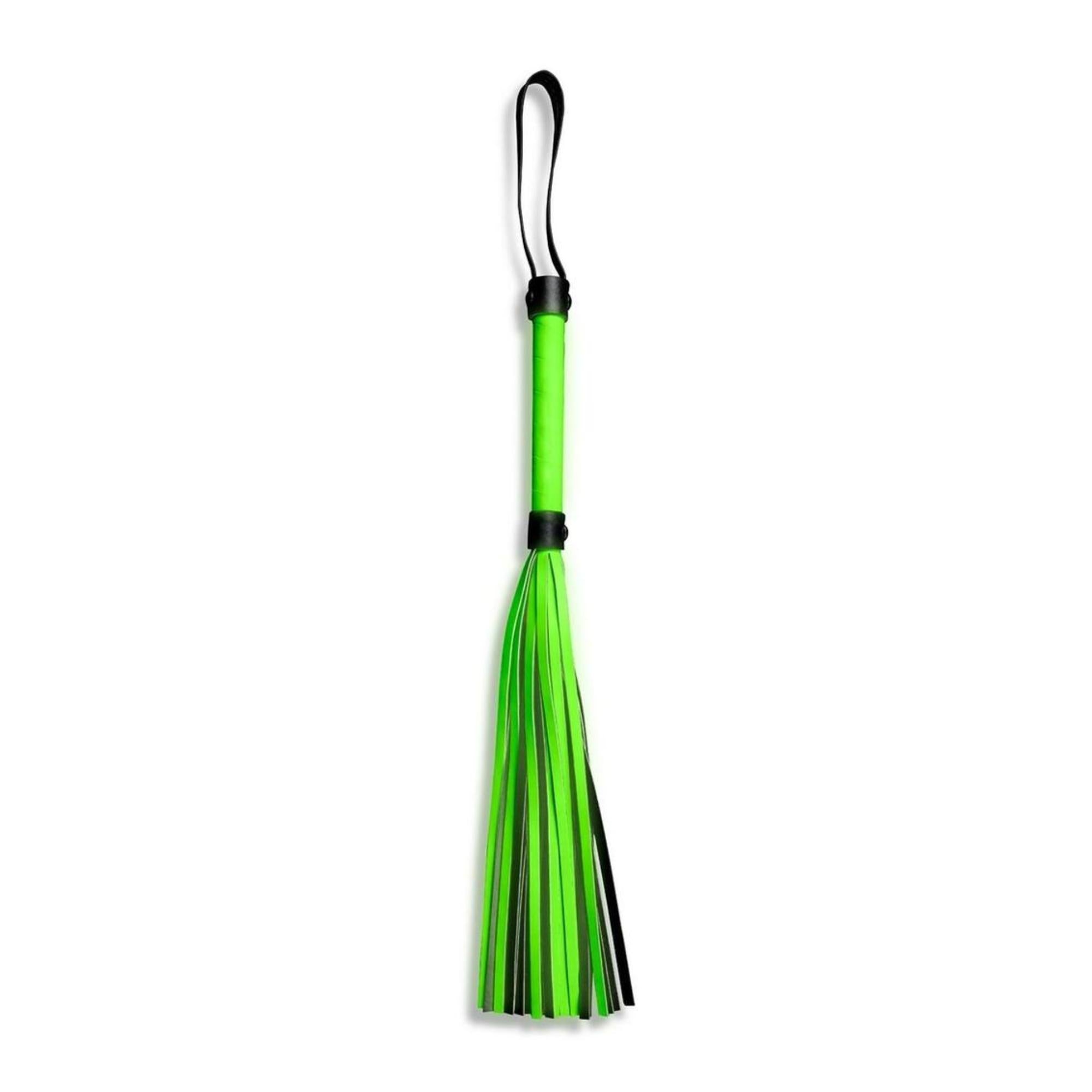 Ouch! Glow in the Dark Bonded Leather Flogger Neon Green