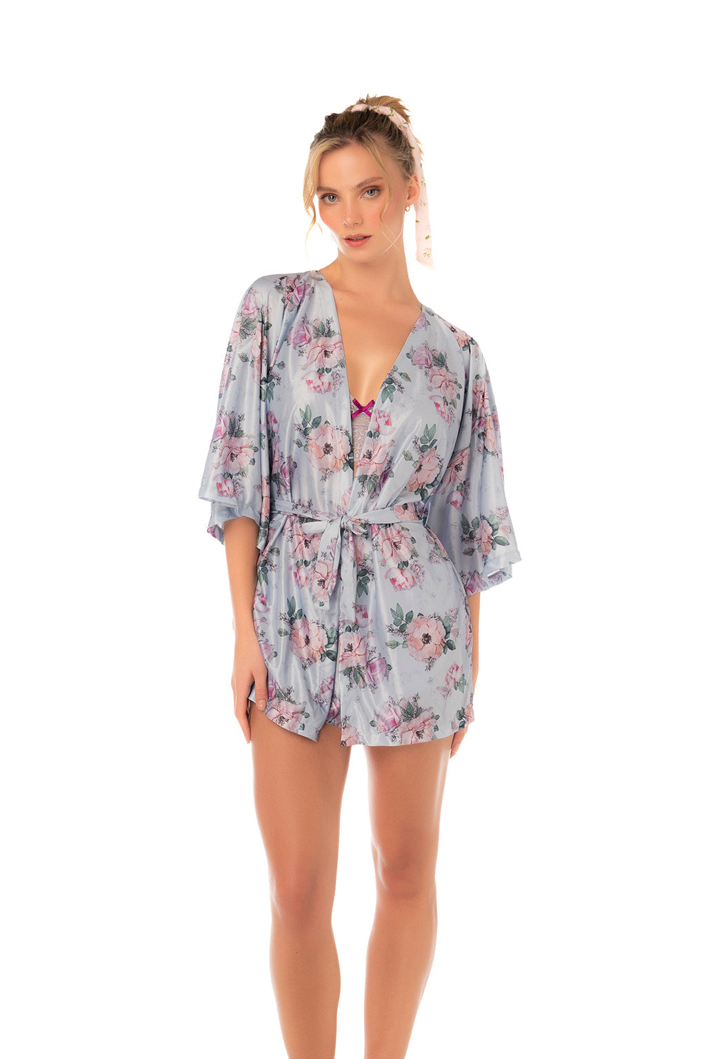 Mapale Short Robe – Silver Bloom