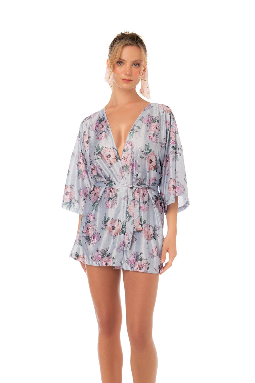 Mapale Short Robe – Silver Bloom