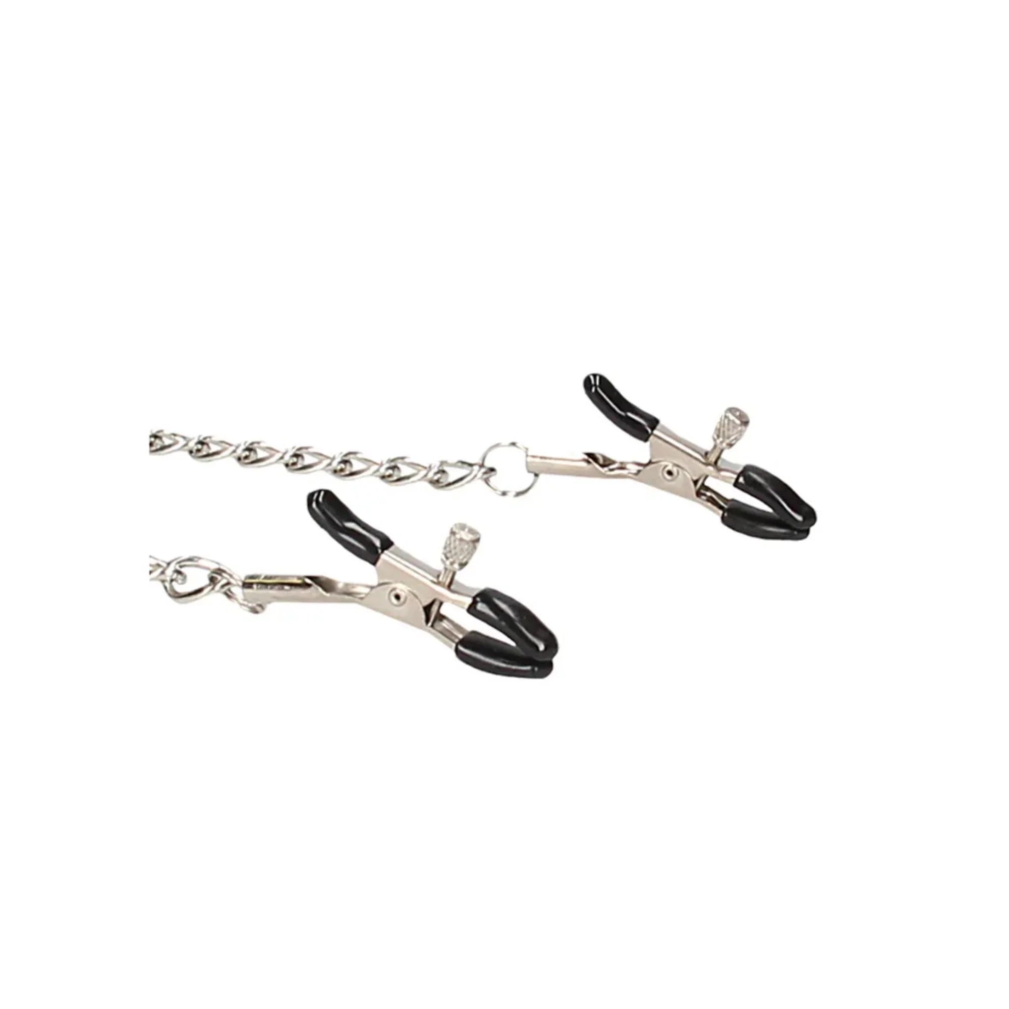 Ouch! Black & White Adjustable Velcro Collar With Nipple Clamps