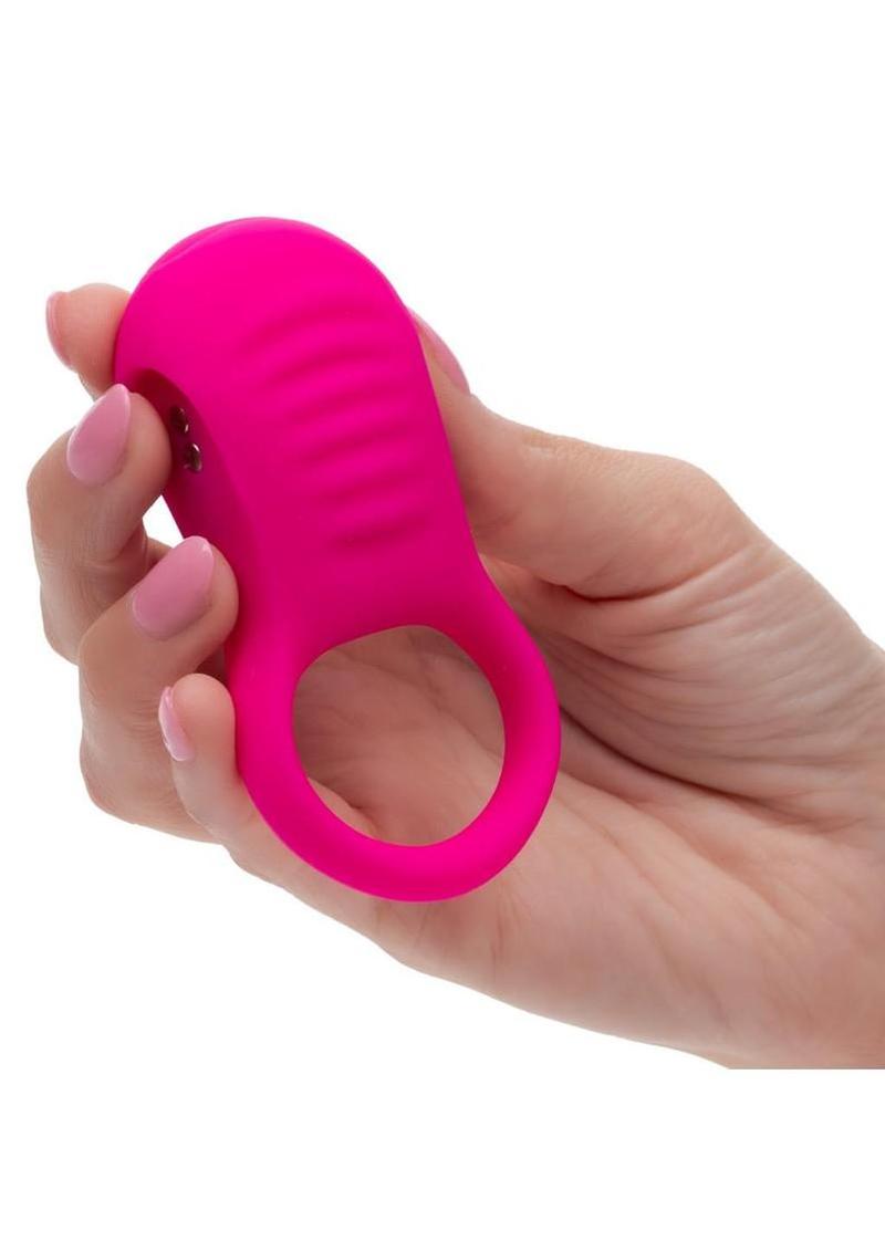 Basic Essentials Rechargeable Ridge Rider Silicone Cock Ring – Textured Vibrating Ring