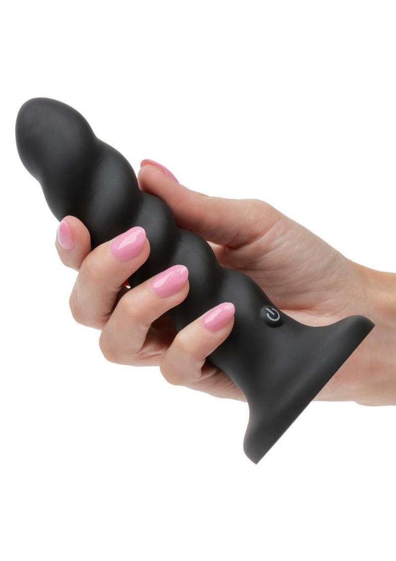 Onyxxx Rechargeable Rippled Silicone Probe – Curved Waterproof Vibrating Probe with Suction Base