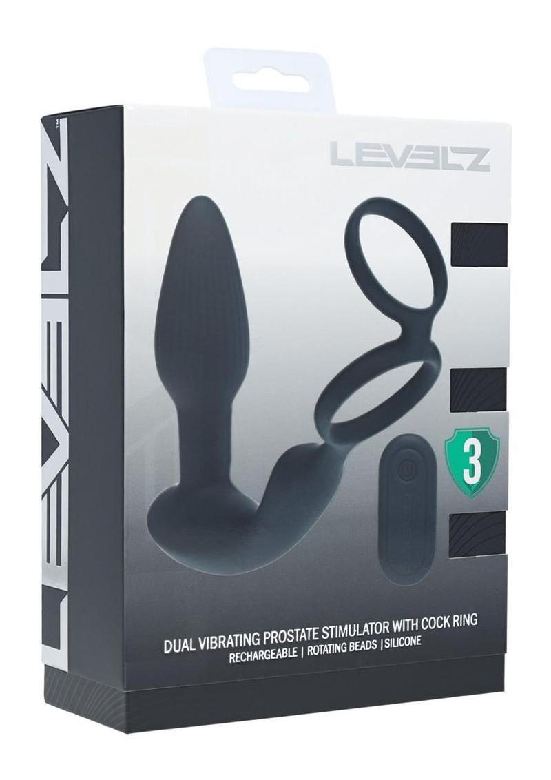 Levelz Dual Vibrating Rechargeable Silicone Prostate Stimulator with Rotating Beads Cock & Balls Rings with Remote Control