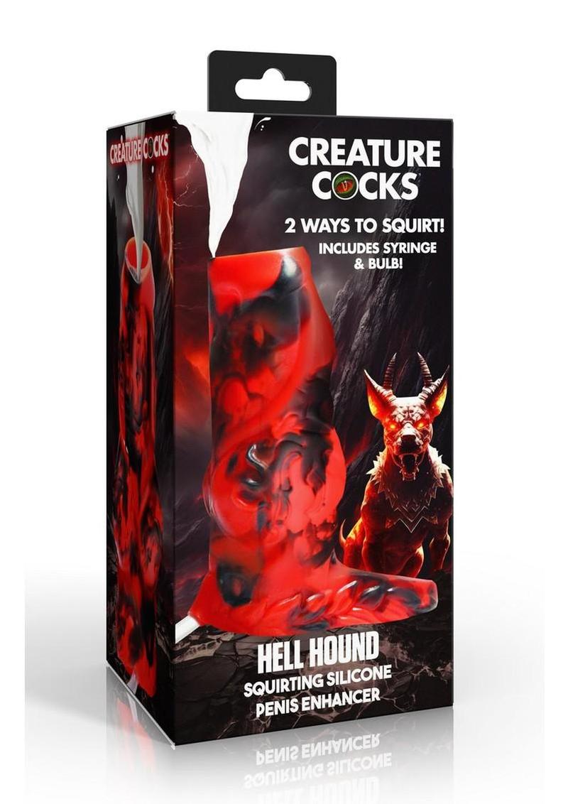 Creature Cocks Hell Hound Squirting Silicone Penis Enhancer – Fantasy Textured Sleeve with C-Ring