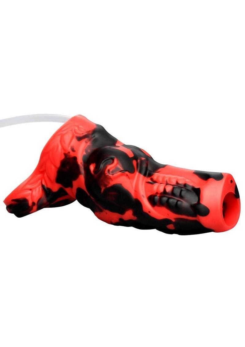 Creature Cocks Hell Hound Squirting Silicone Penis Enhancer – Fantasy Textured Sleeve with C-Ring
