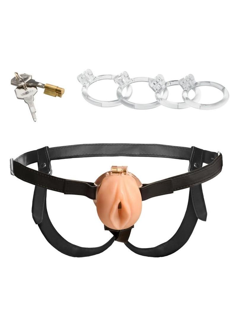 Master Series Pussy Chastity Cage with Adjustable Harness