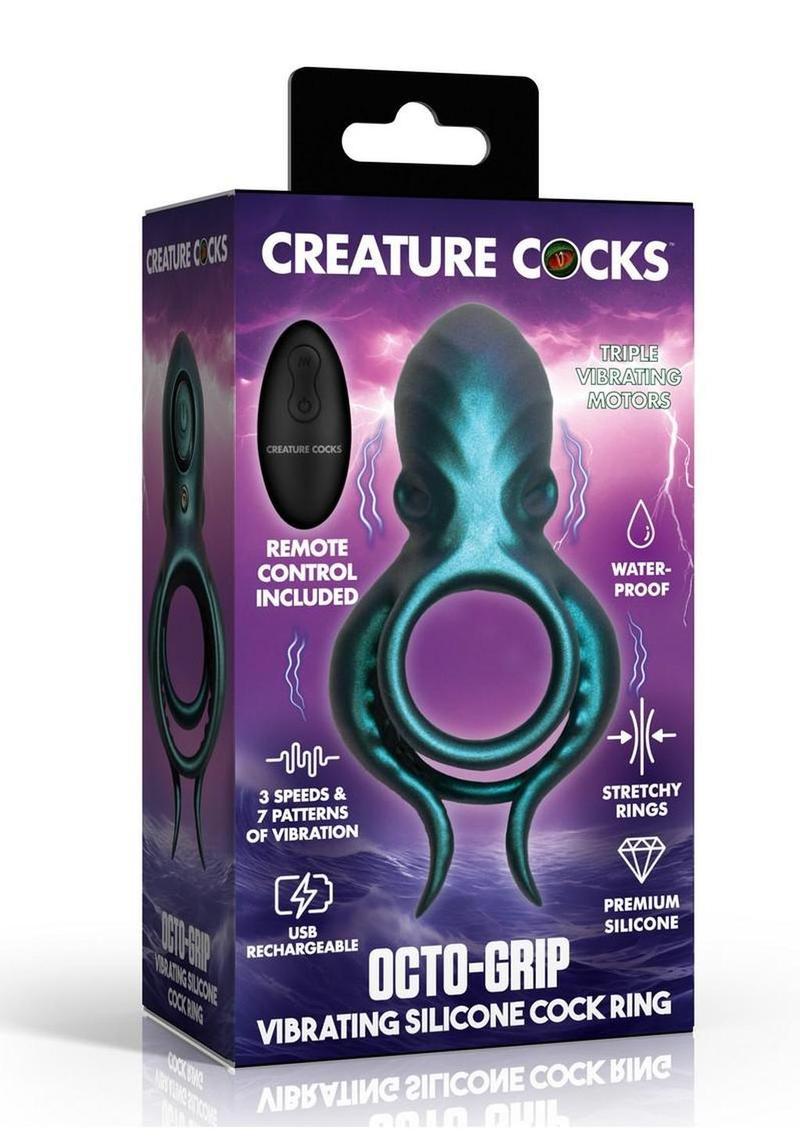 Creature Cocks Octo Grip Vibrating Rechargeable Silicone Cock Ring with Remote