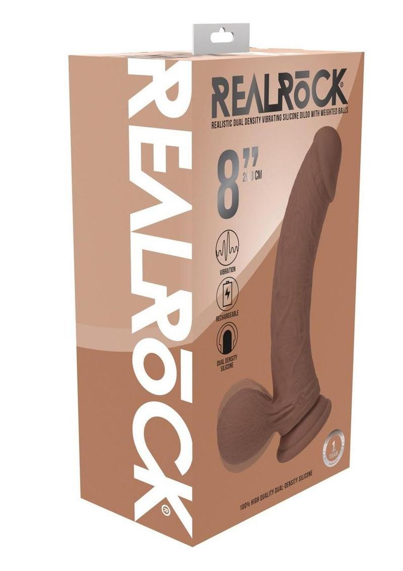 RealRock Dual Density Vibrating Curved Silicone Dildo 8” – Weighted Balls