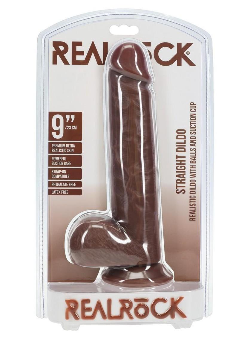 RealRock Realistic Skin Straight Realistic Dildo with Balls and Suction Cup 9in