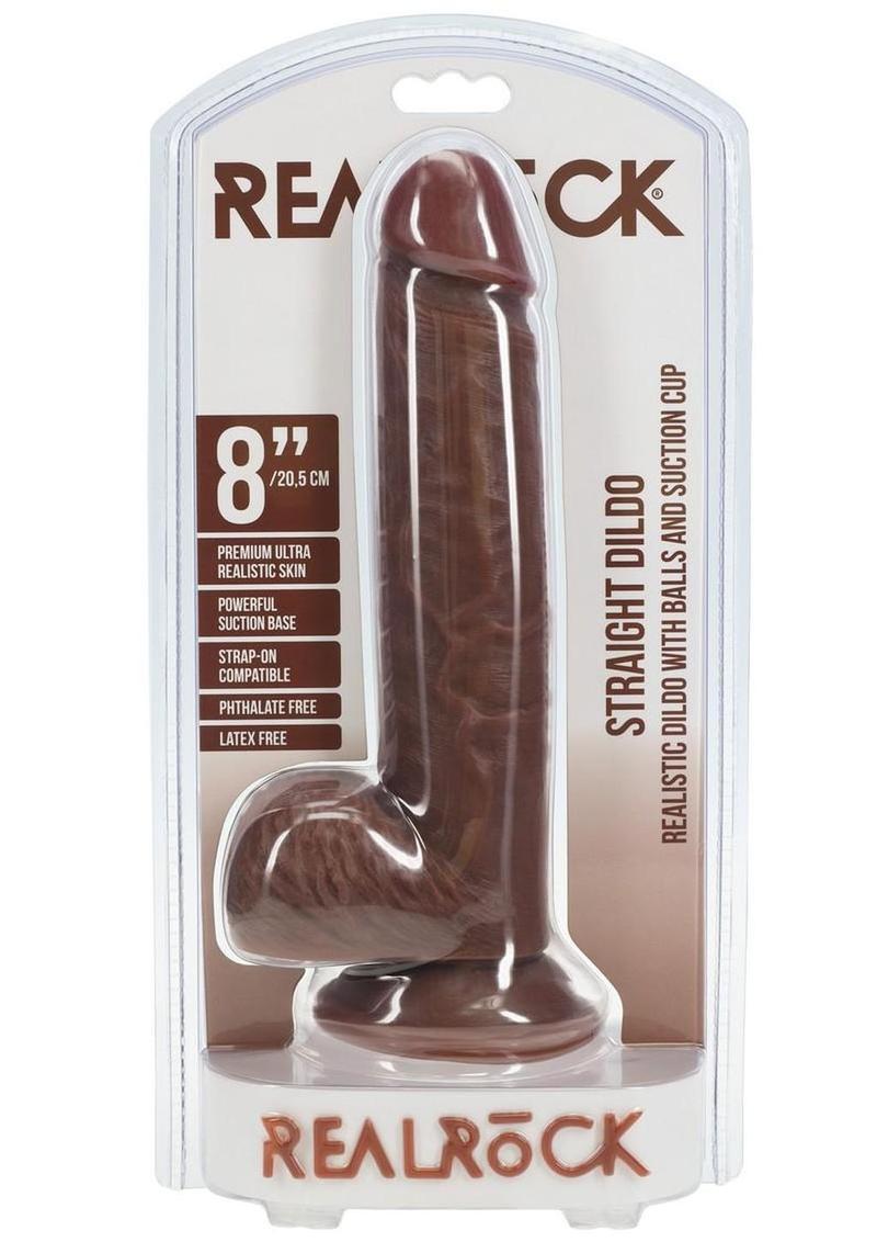 RealRock Realistic Skin Straight Realistic Dildo with Balls and Suction Cup 8in