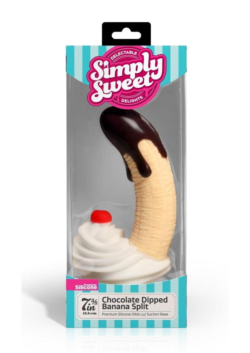 Simply Sweet Chocolate Dipped Banana Split Silicone Dildo 7.4” with Suction Base