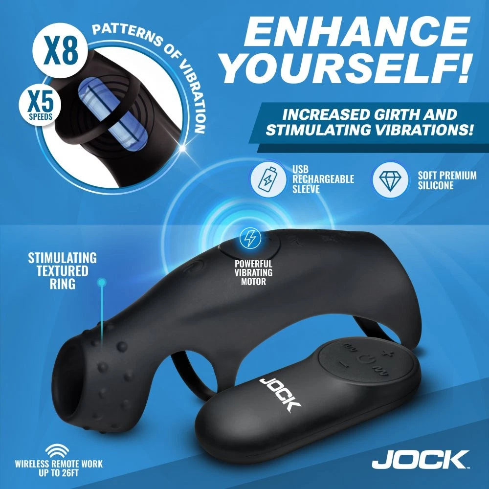 Jock Rush Vibrating Penis Sleeve Rechargeable Silicone Cock Ring with Remote Control