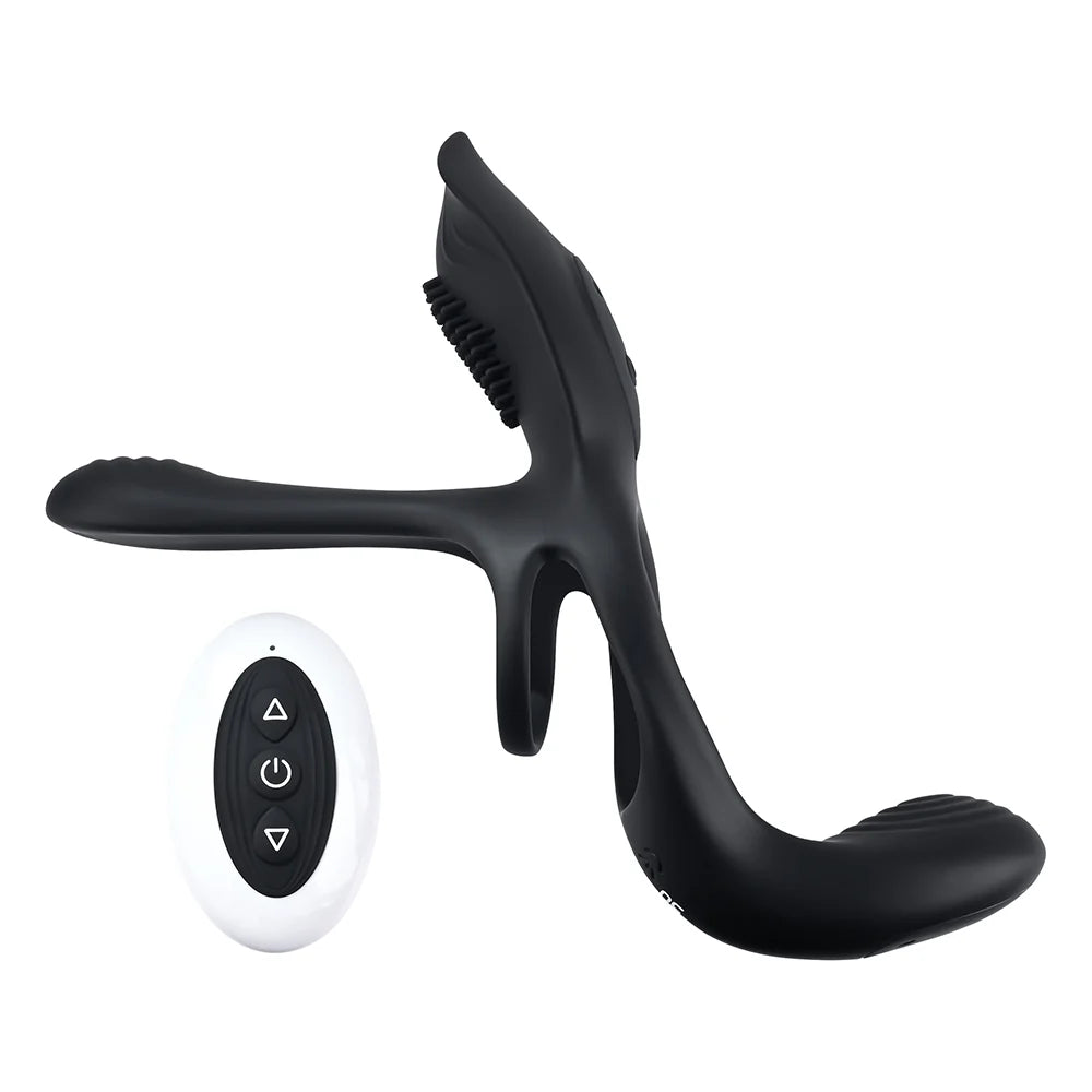 Playboy The 3 Way Rechargeable Remote Controlled Vibrating Silicone Cockring with Stimulator