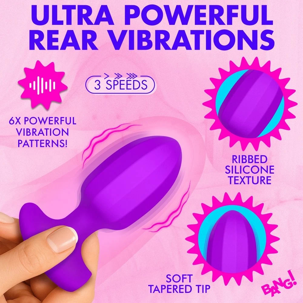 Bang! Ribbed Vibrating Silicone Butt Plug – Rechargeable Waterproof Anal Vibrator