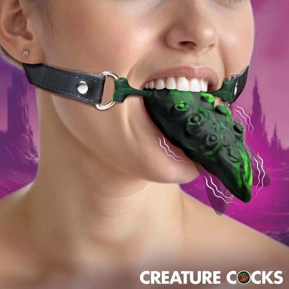 Creature Cocks Dragon’s Lick Vibrating Silicone Oral Enhancer with Harness – Rechargeable Waterproof Tongue Stimulator