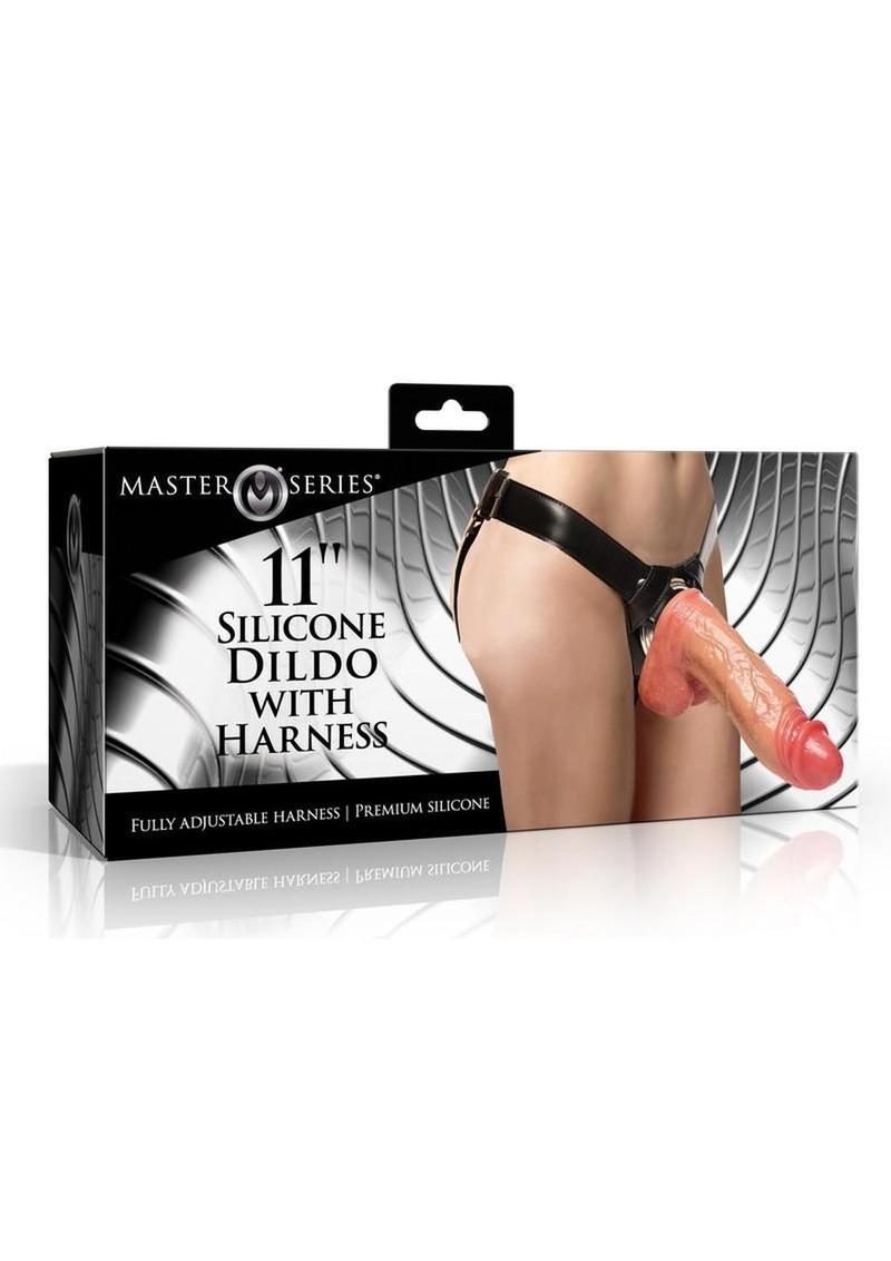 Master Series 11” Silicone Dildo with Adjustable Harness – Oversized Strap-On Set