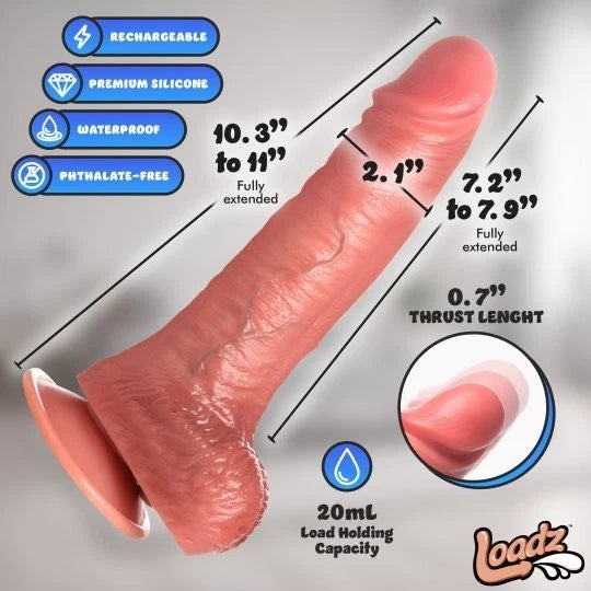 Loadz 10" Thrusting Vibrating & Squirting Silicone Dildo – Remote Control Rechargeable