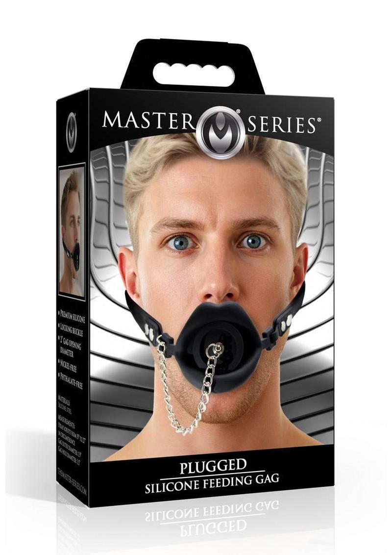 Master Series Plugged Silicone Feeding Gag – Adjustable Mouth Gag with Removable Plug