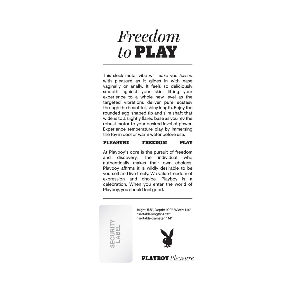Playboy Swoon Rechargeable Vibrator Aluminum Platinum