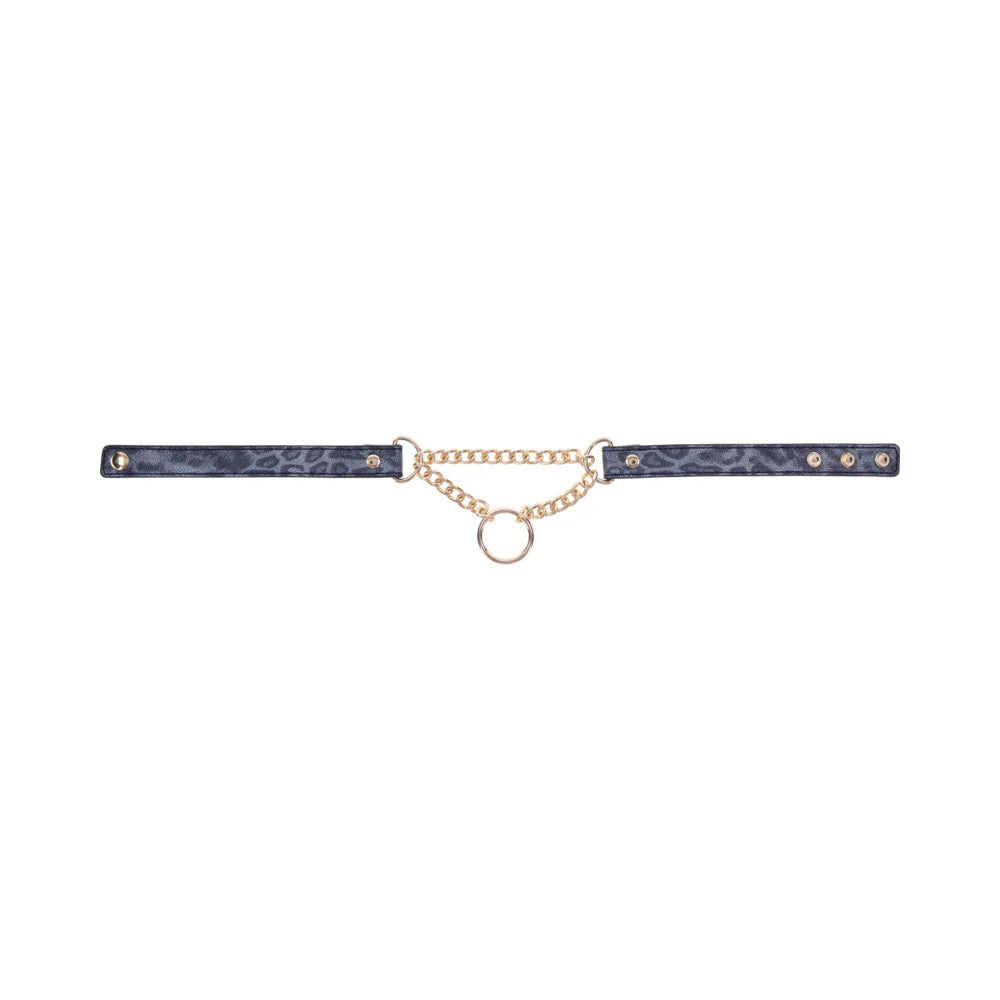 Sex & Mischief Cougar Day Collar – Navy/Gold Faux Leather BDSM Collar with Gold Ring