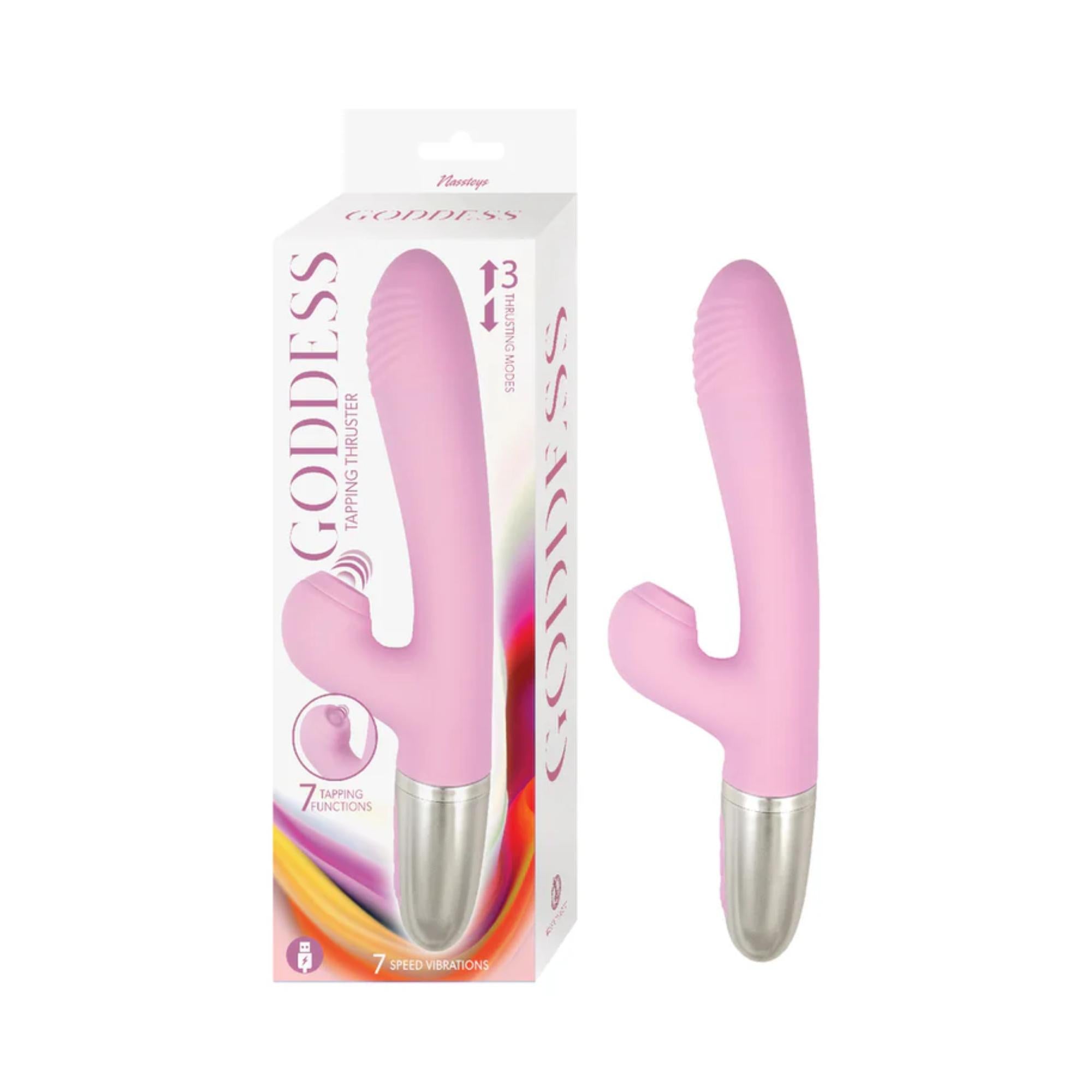 Goddess Tapping Thruster Rechargeable Silicone Rabbit Vibrator with Clitoral Stimulator