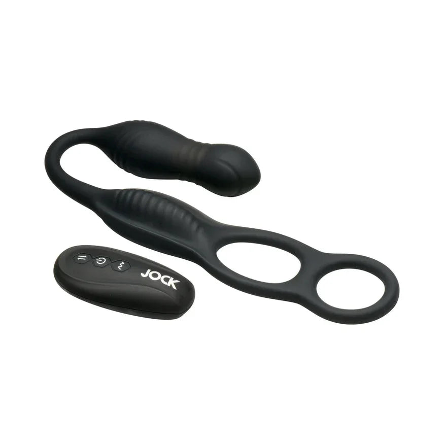 JOCK Silicone Vibrating Plug with Cock & Ball Ring and Remote JOCK Silicone Vibrating Plug with Cock & Ball Ring and Remote