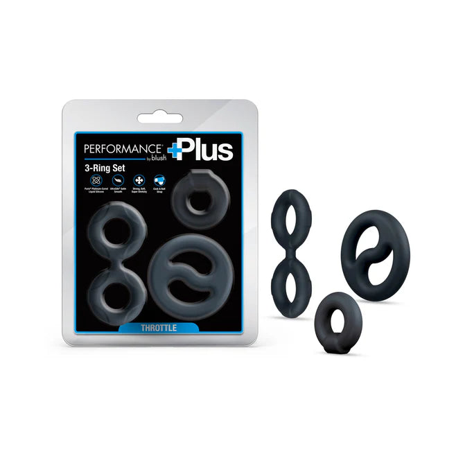 Performance Plus Throttle Silicone Cock Ring Set (3 Piece) – Stretchy Silicone Rings & Ball Stretcher