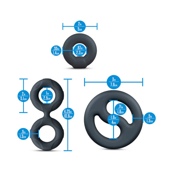 Performance Plus Throttle Silicone Cock Ring Set (3 Piece) – Stretchy Silicone Rings & Ball Stretcher