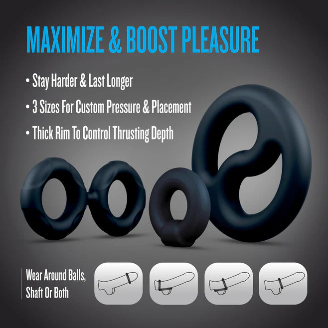 Performance Plus Throttle Silicone Cock Ring Set (3 Piece) – Stretchy Silicone Rings & Ball Stretcher