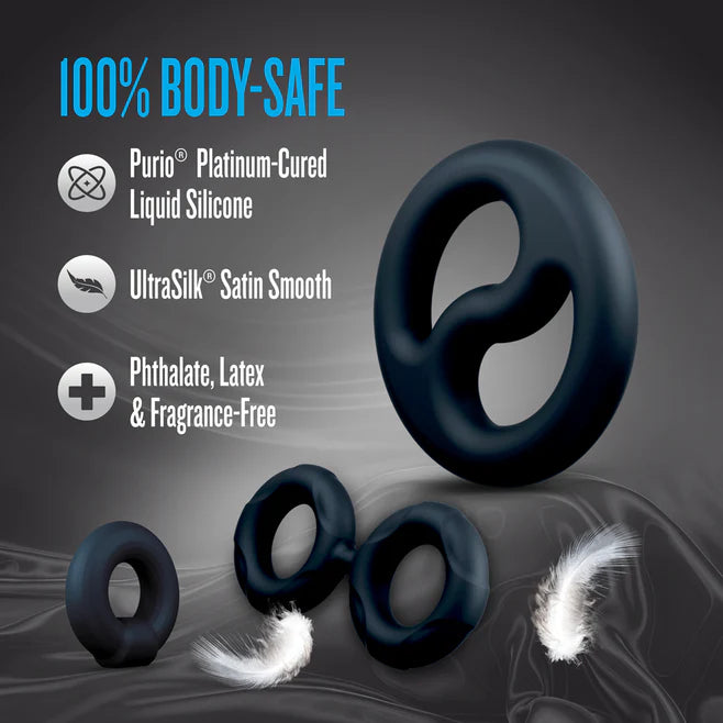 Performance Plus Throttle Silicone Cock Ring Set (3 Piece) – Stretchy Silicone Rings & Ball Stretcher