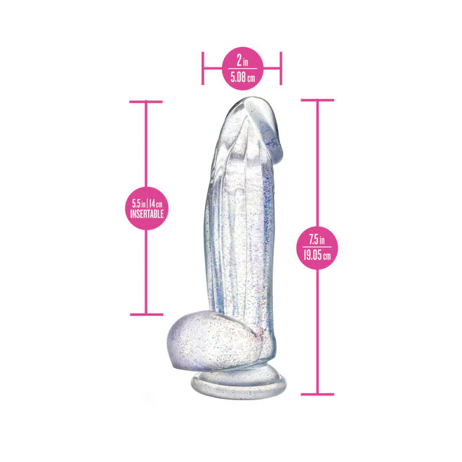 Naturally Yours Bling Glitter Silicone Dildo with Balls 7.5” – Suction Cup & Harness Compatible