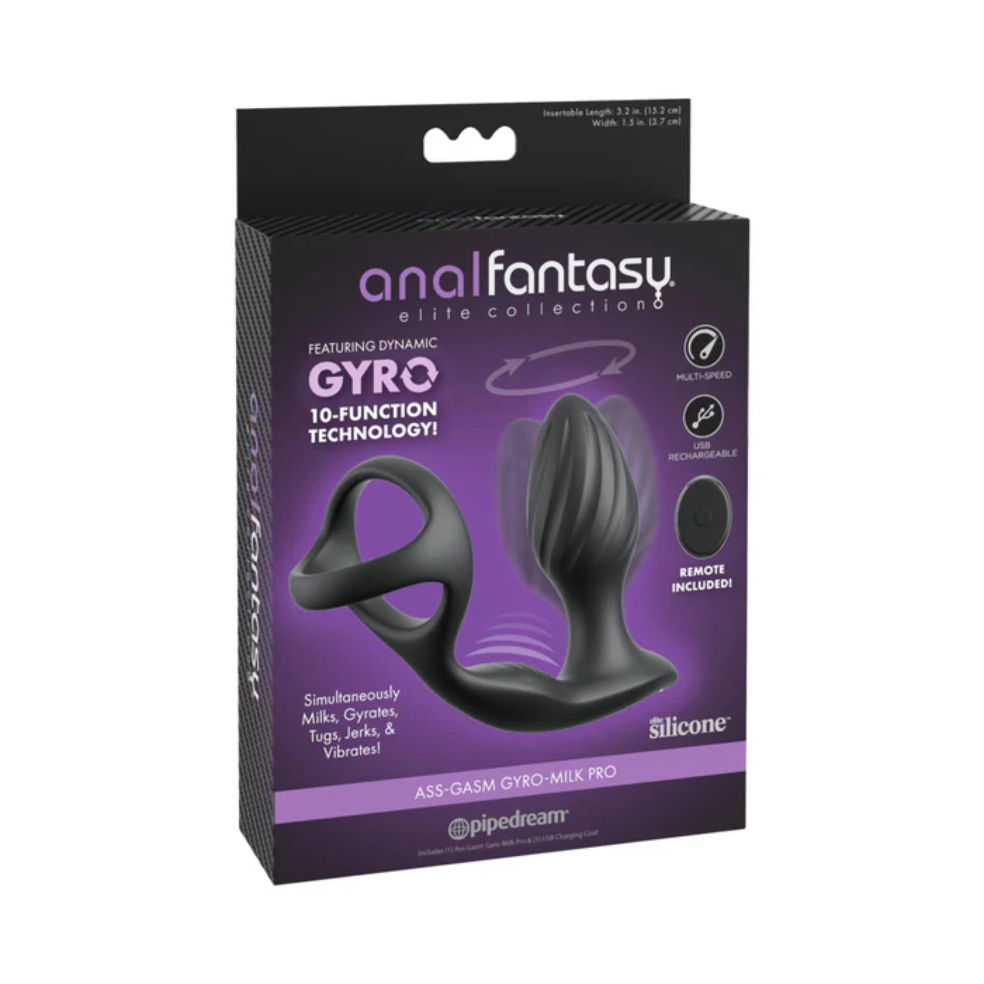 Anal Fantasy Elite Ass-Gasm Gyro-Milk Pro Cock Ring with Butt Plug and Remote Control