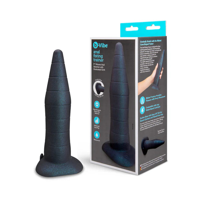 b-Vibe Fisting Anal Trainer – Ribbed Silicone Anal Stretcher with Suction Base