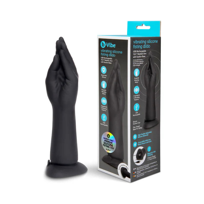 B-Vibe 10.5" Vibrating Silicone Hand Fisting Dildo – Rechargeable Suction Base Fist Toy