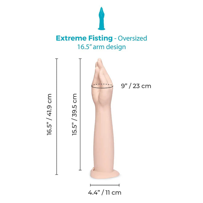 B-Vibe 16.5" Silicone Hand Fisting Dildo – Extra-Deep Realistic Arm with Suction Base