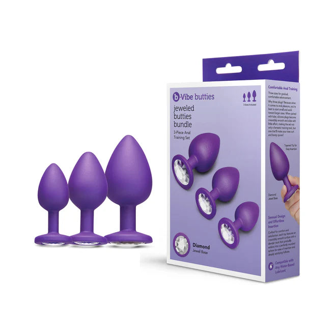 b-Vibe Jewel Butties Bundle Silicone Anal Plug Set (3-Piece) – Luxury Anal Training Set