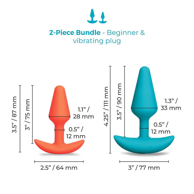 B-Vibe Butties Anal Training Set with Remote – 2-Piece Silicone Plug Bundle (Vibrating + Beginner)