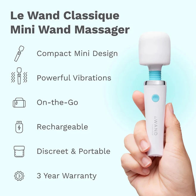 Le Wand Classique Mini Wand Massager – Rechargeable Compact Vibrating Wand