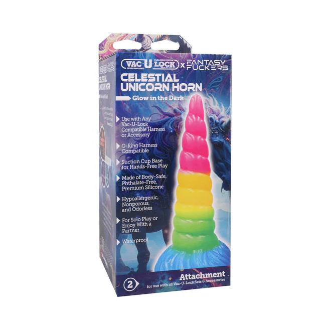 Vac-U-Lock Fantasy Fuckers Celestial Unicorn Horn Glow in the Dark Silicone Dildo