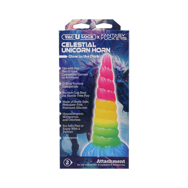 Vac-U-Lock Fantasy Fuckers Celestial Unicorn Horn Glow in the Dark Silicone Dildo