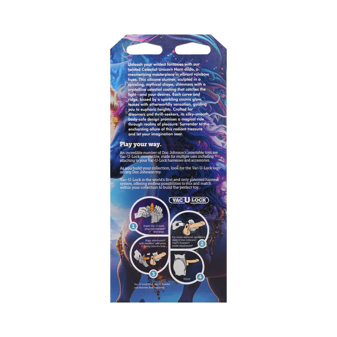 Vac-U-Lock Fantasy Fuckers Celestial Unicorn Horn Glow in the Dark Silicone Dildo